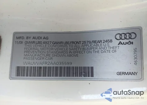 2010 Audi S5 4.2 Premium Plus из США, поврежденный, VIN WAUVVAFR2AA035599